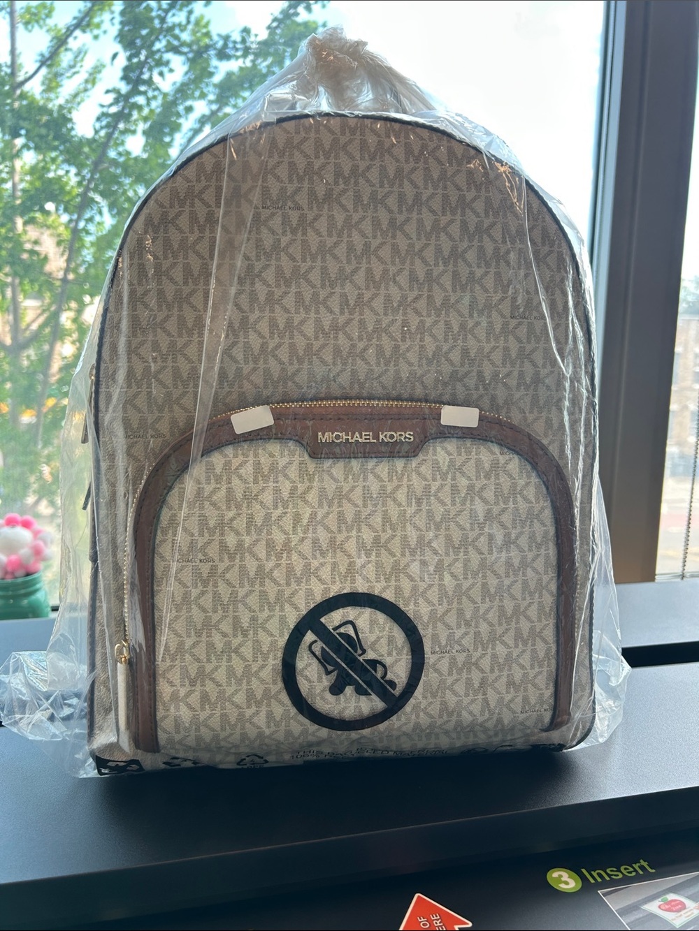 Michael Kors Tan Beige Logo Backpack with Brown Trim - Picture 1 of 7